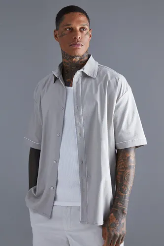 Men's Short Sleeve Oversized Boxy Piping Shirt - Beige - Xs, Beige