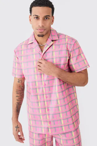 Men's Short Sleeve Oversized Check Pu Shirt - Multi - S, Multi