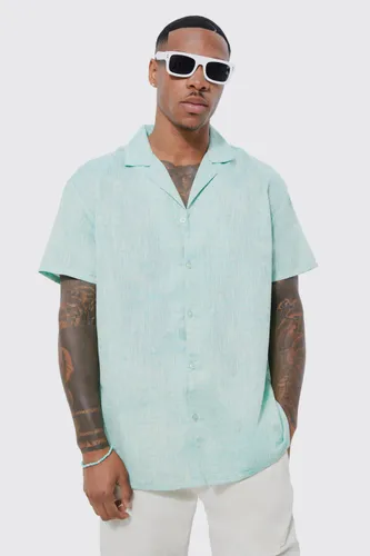 Men's Short Sleeve Oversized Linen Look Shirt - Green - Xs, Green
