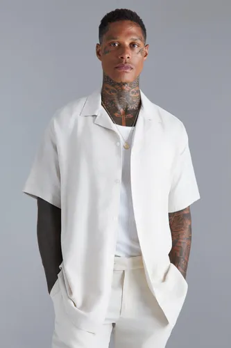Men's Short Sleeve Oversized Linen Shirt - Beige - Xs, Beige