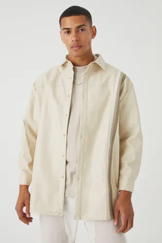 Men's Short Sleeve Oversized Multi Tape Placement Shirt - Beige - S, Beige