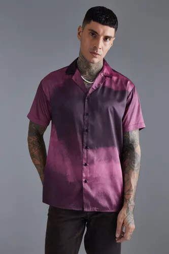 Men's Short Sleeve Oversized Ombre Satin Shirt - Purple - M, Purple