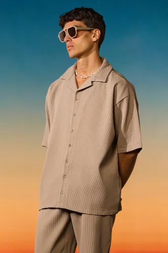 Men's Short Sleeve Oversized Pleated Shirt & Short Set - Brown - S, Brown