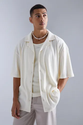 Men's Short Sleeve Oversized Revere Rib Jersey Shirt - Cream - S, Cream