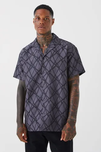 Men's Short Sleeve Oversized Sheer Geo Shirt - Grey - Xs, Grey