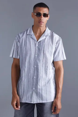 Men's Short Sleeve Oversized Textured Stripe Shirt - Grey - Xs, Grey