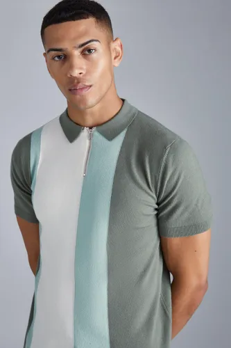 Men's Short Sleeve Regular Fit Colour Block Polo - Green - S, Green