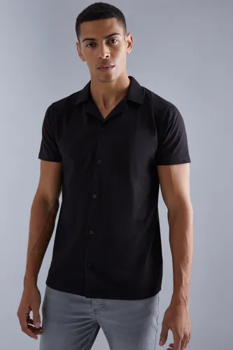 Men's Short Sleeve Regular Revere Jersey Shirt - Black - L, Black