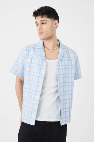 Men's Short Sleeve Revere Boxy Check Pu Shirt - Grey - S, Grey