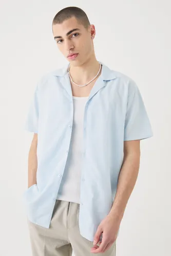 Men's Short Sleeve Revere Linen Shirt - Blue - S, Blue