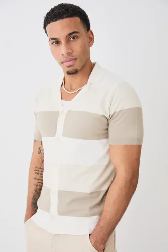 Men's Short Sleeve Revere Stripe Knitted Shirt - Green - S, Green