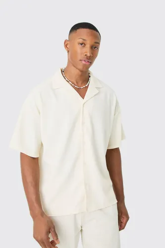 Men's Short Sleeve Ribbed Boxy Shirt - Cream - S, Cream