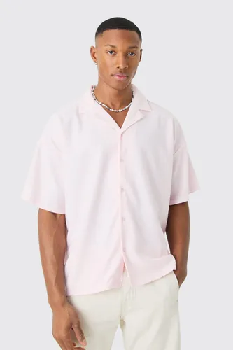 Men's Short Sleeve Ribbed Boxy Shirt - Pink - S, Pink