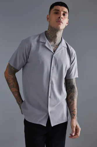 Men's Short Sleeve Ribbed Revere Oversized Shirt - Grey - S, Grey