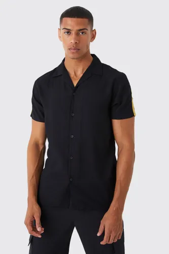 Men's Short Sleeve Side Tape Revere Shirt - Black - Xs, Black