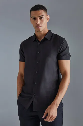 Men's Short Sleeve Slim Fit Viscose Shirt - Black - S, Black