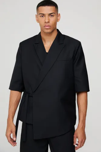 Men's Short Sleeve Tie Side Oversized Blazer - Black - 34, Black