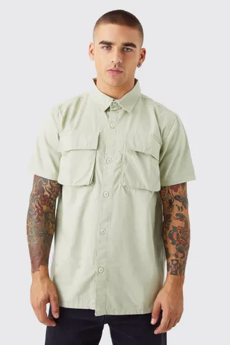 Men's Short Sleeve Twill Utility Overshirt - Green - S, Green
