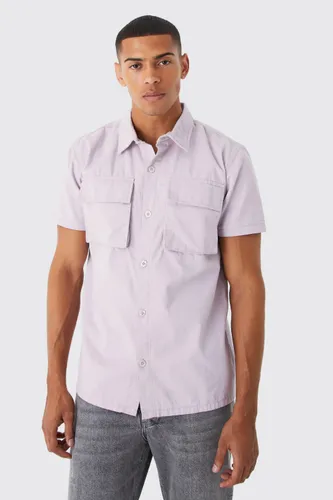 Men's Short Sleeve Twill Utility Overshirt - Purple - S, Purple