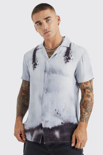 Men's Short Sleeve Viscose Grey Photo Shirt - M, Grey
