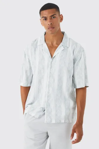 Men's Short Sleeve Viscose Palm Stripe Shirt - Beige - Xs, Beige