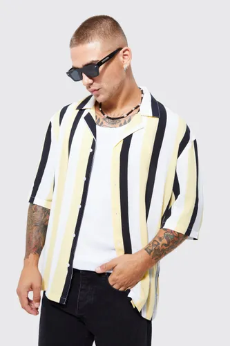 Men's Short Sleeve Viscose Pastel Stripe Shirt - Yellow - M, Yellow