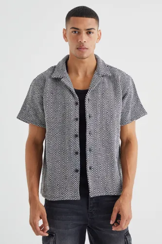 Men's Short Sleeve Zig Zag Contrast Boxy Shirt - Black - S, Black