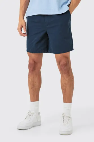 Mens Shorter Length Relaxed Fit Elasticated Waist Chino Shorts in Navy, Navy