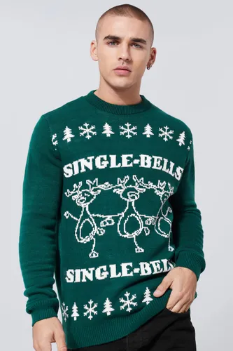 Men's Single Bells Christmas Jumper - Green - S, Green