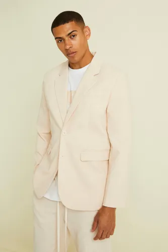 Men's Single Breasted Relaxed Linen Suit Jacket - Beige - 34, Beige