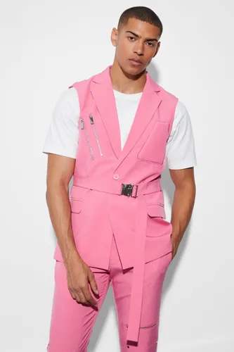 Men's Single Breasted Sleeveless Suit Jacket - Pink - 38, Pink