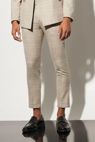 Men's Skinny Check Crop Suit Trousers - Beige - 28R, Beige
