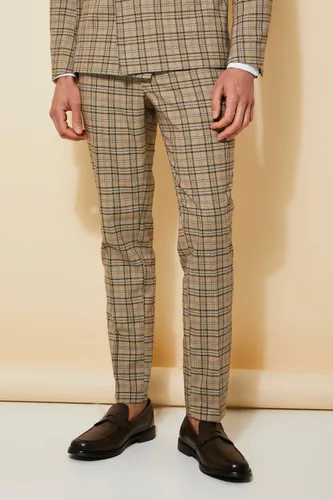 Men's Skinny Check Suit Trousers - Beige - 28R, Beige