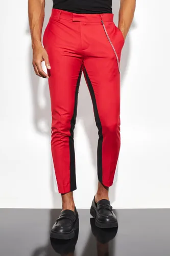 Men's Skinny Crop Colourblock Suit Trousers - Red - 28R, Red