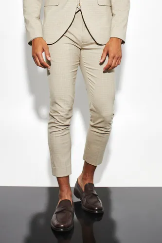Men's Skinny Crop Micro Check Suit Trousers - Beige - 28S, Beige