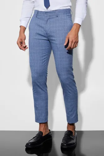 Men's Skinny Crop Micro Check Suit Trousers - Navy - 32, Navy