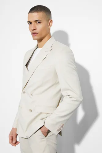 Men's Skinny Double Breasted Linen Suit Jacket - Beige - 38, Beige