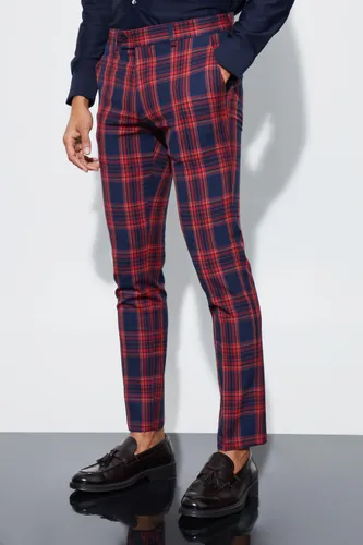 Men's Skinny Fit Tartan Suit Trousers - Navy - 30, Navy