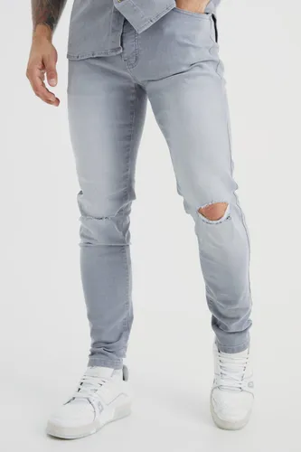 Men's Skinny Jeans With Slash Knee - Grey - 32R, Grey