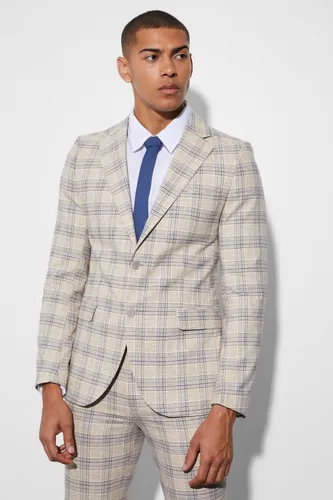 Men's Skinny Single Breasted Check Suit Jacket - Beige - 36, Beige