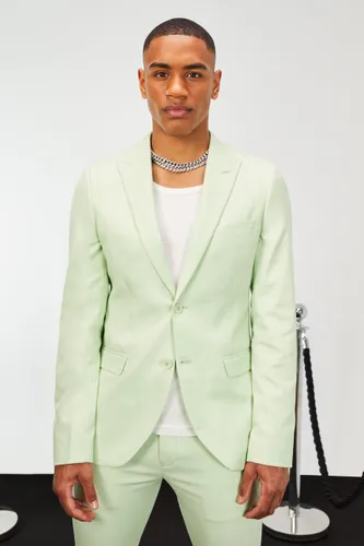 Men's Skinny Single Breasted Linen Suit Jacket - Green - 38, Green