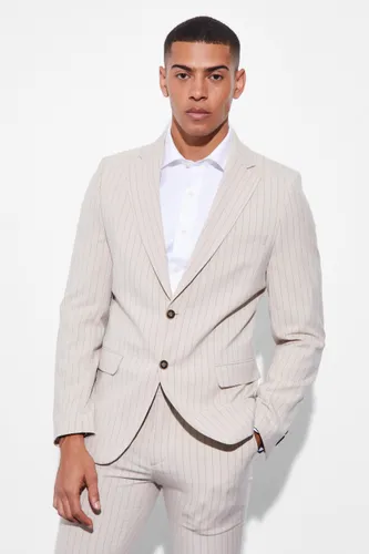 Men's Skinny Single Breasted Striped Suit Jacket - Beige - 40, Beige