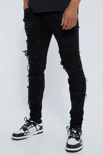Men's Skinny Stacked Distressed Ripped Jeans - Black - 28R, Black