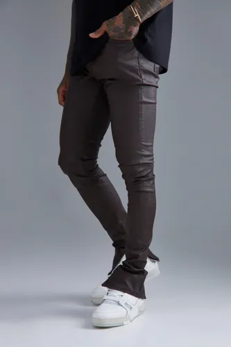 Men's Skinny Stacked Zip Hem Coated Jeans - Brown - 32S, Brown