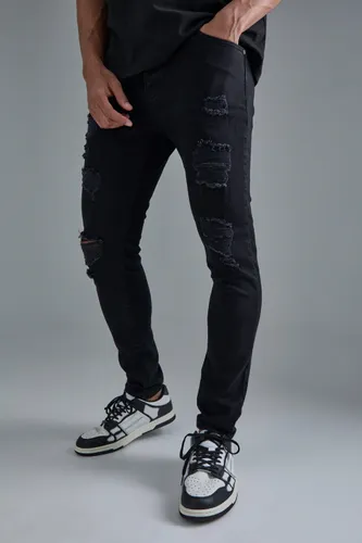 Men's Skinny Stretch All Over Rip Jeans - Black - 32R, Black