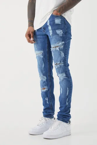 Men's Skinny Stretch All Over Rip Stacked Jeans - Blue - 32R, Blue