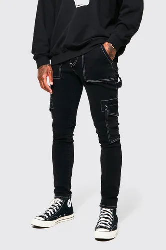 Men's Skinny Stretch Contrast Stitch Cargo Jeans - Black - 32R, Black