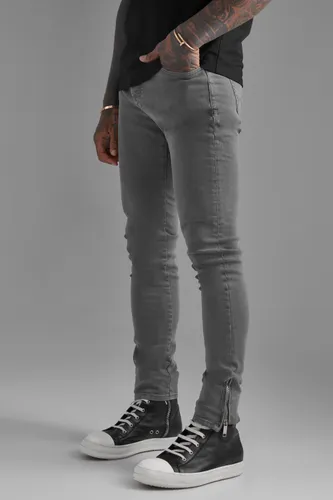 Men's Skinny Stretch Jeans With Zips - Grey - 34R, Grey