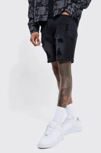 Men's Skinny Stretch Multi Rip Denim Shorts - Black - 28, Black