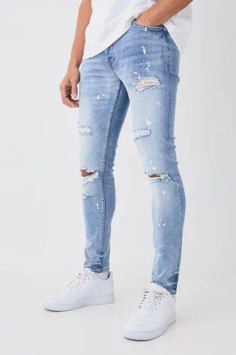 Men's Skinny Stretch Paint Splatter Ripped Jeans - Blue - 36R, Blue